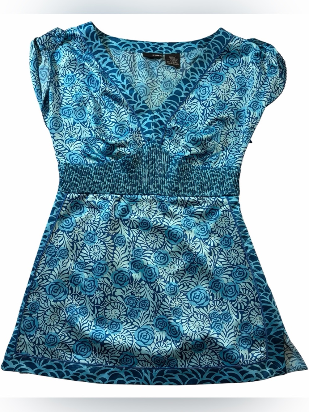 MIXIT Blue Floral Swim Cover Up Tunic Size Small